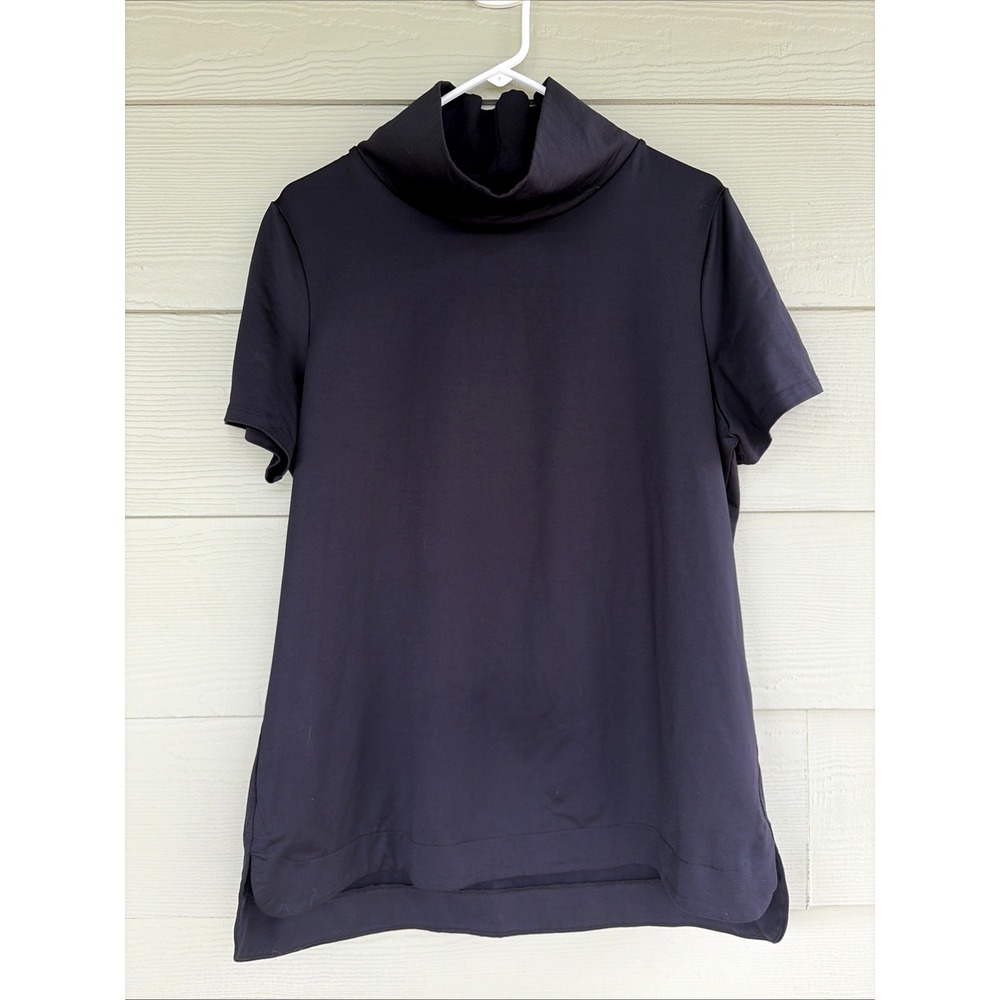 Dudley Stephens Classic Black Turtleneck Stretch Short Sleeve Tunic Top Shirt XL